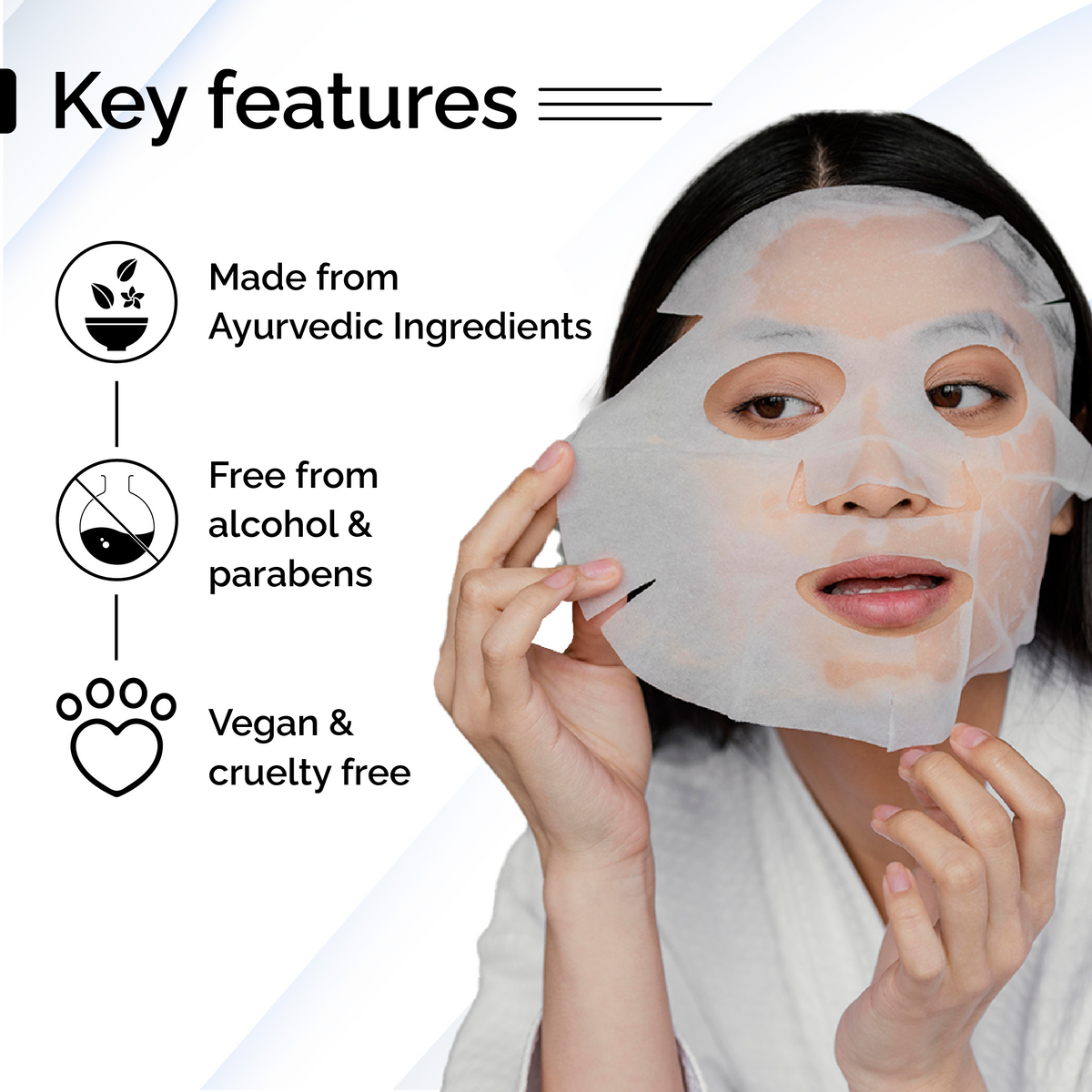 Pyoura Face Sheet Mask Complete skin care Kit <h4> Refreshing & Nourishing<h4> <h6> Made from ayurvedic ingredients that preserves their skin caring activies without adding chemicals or preservatives.<h6>