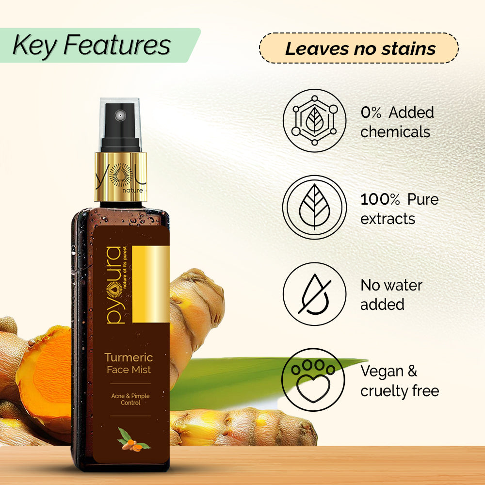 Turmeric Toner Face Mist, For Acne & Pimple Control, pH balance & Clear Skin, Alcohol Free, 100% natural, stain free, easy-to-use mist spray toner